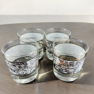 Vintage 1980s Anchor Hocking Faux Marble Tumbler Cup Low Ball Glasses Set 4 VTG